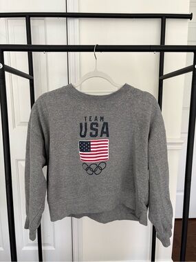 Team USA Gray Crewneck Sweatshirt with Flag and Olympic Rings
